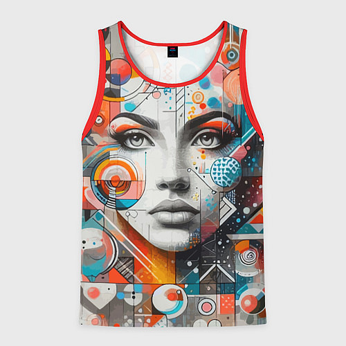 Мужская майка без рукавов Лицо прекрасной девушки - граффити / 3D-Красный – фото 1