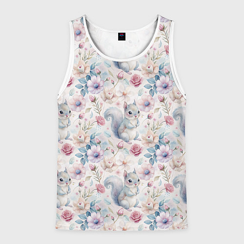 Мужская майка без рукавов Бельчонок в цветах / 3D-Белый – фото 1