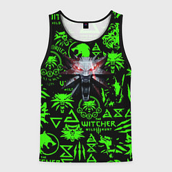 Майка-безрукавка мужская Ведьмак кислотные логотипы волк, цвет: 3D-черный