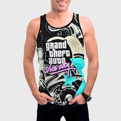Мужская майка без рукавов GTA vice city grafiti / 3D-Черный – фото 3