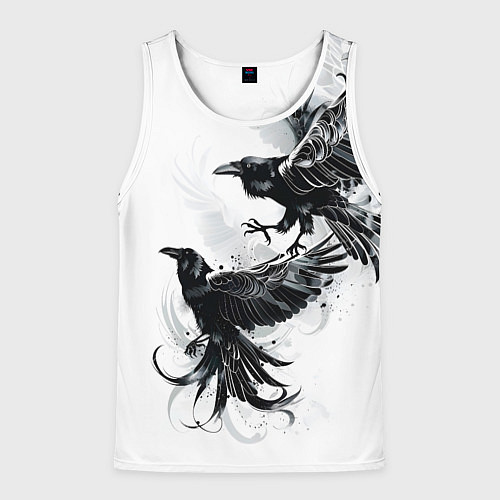 Мужская майка без рукавов Два каллиграфических ворона / 3D-Белый – фото 1