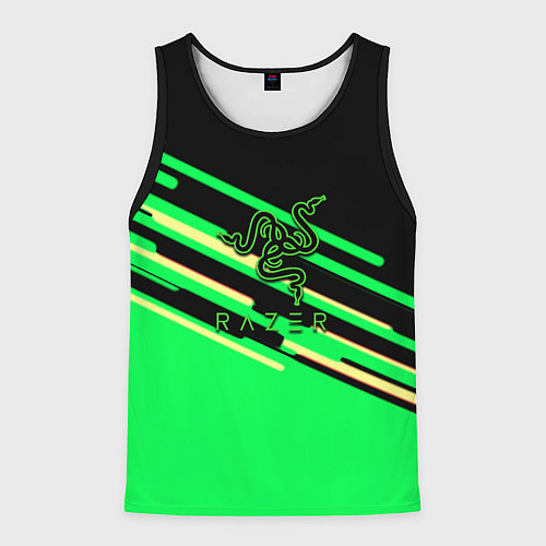 Мужская майка без рукавов Razer line green pattern / 3D-Черный – фото 1