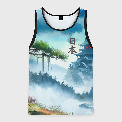 Мужская майка без рукавов Японский пейзаж - акварель живопись / 3D-Черный – фото 1