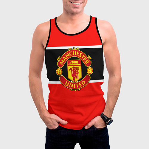 Мужская майка без рукавов Манчестер Юнайтед полосы / 3D-Черный – фото 3