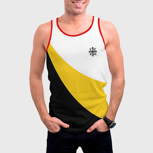 Мужская майка без рукавов За веру царя и святую триединую Русь Малая черная / 3D-Красный – фото 3