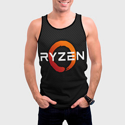 Майка-безрукавка мужская AMD ryzen logo carbon black, цвет: 3D-черный — фото 2