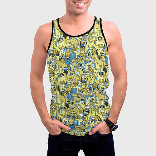 Мужская майка без рукавов Отдыхающие на пляже / 3D-Черный – фото 3