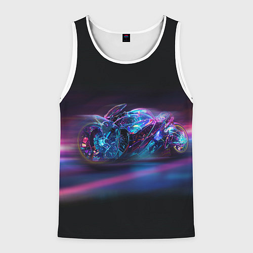 Мужская майка без рукавов Неоновый мотоцикл абстракция / 3D-Белый – фото 1