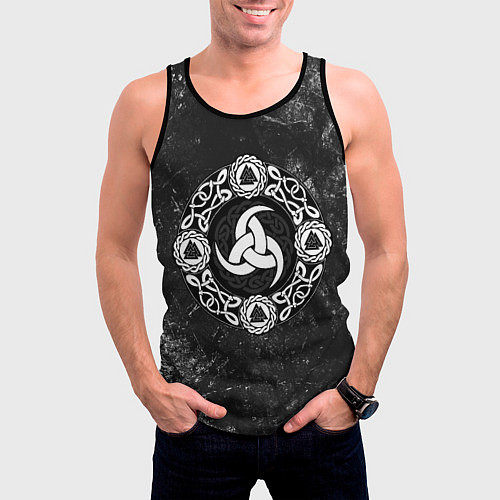 Мужская майка без рукавов Воинская символика северного бога - рог одина / 3D-Черный – фото 3