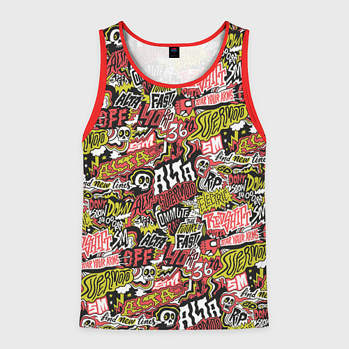 Мужская майка без рукавов Супер мото паттерн с надписями и черепками / 3D-Красный – фото 1