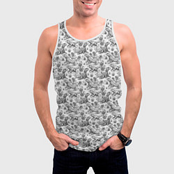 Майка-безрукавка мужская Черно белый узор с ящерицами - паттерн, цвет: 3D-белый — фото 2