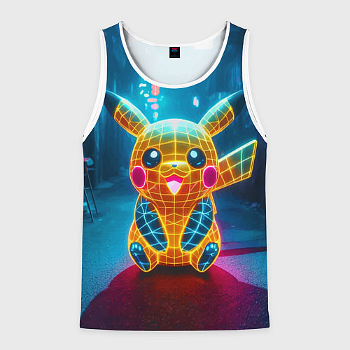 Мужская майка без рукавов Полигональный неоновый Пикачу - нейроарт / 3D-Белый – фото 1