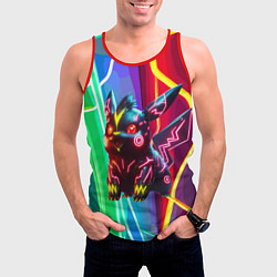 Майка-безрукавка мужская Чёрный неоновый Пикачу - нейроарт, цвет: 3D-красный — фото 2