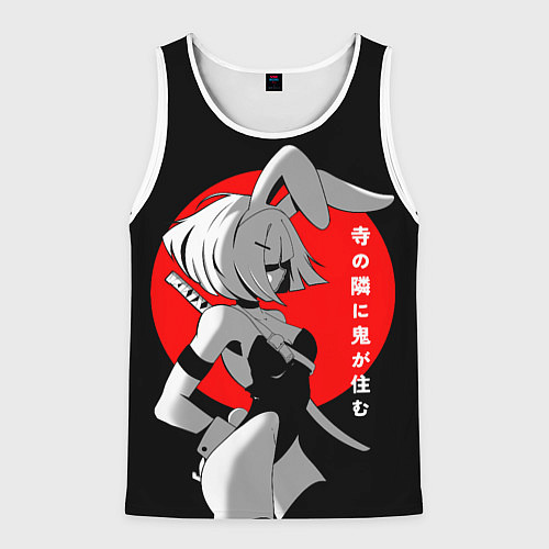 Мужская майка без рукавов Секси девушка-самурай с заячьими ушками- иероглифы / 3D-Белый – фото 1
