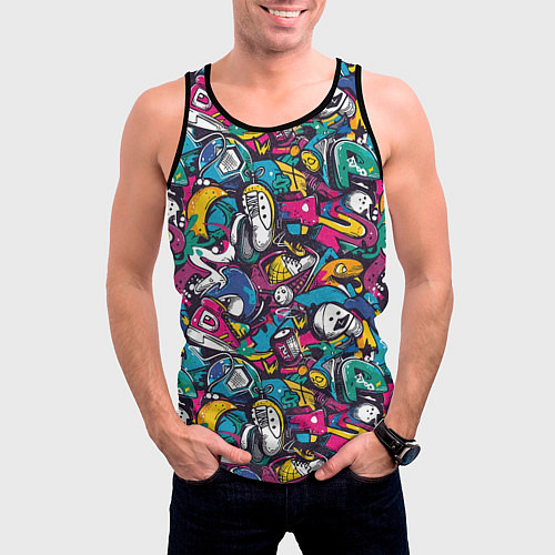 Мужская майка без рукавов Граффити спортивные принадлежности / 3D-Черный – фото 3