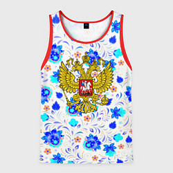 Мужская майка без рукавов Герб РФ гжель