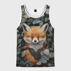 Мужская майка без рукавов Спящий лисёнок в листве