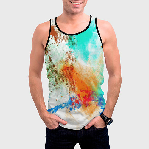 Мужская майка без рукавов Штрихи красок цветные / 3D-Черный – фото 3