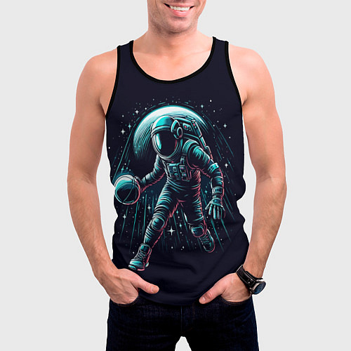 Мужская майка без рукавов Космонавт играет в баскетбол / 3D-Черный – фото 3