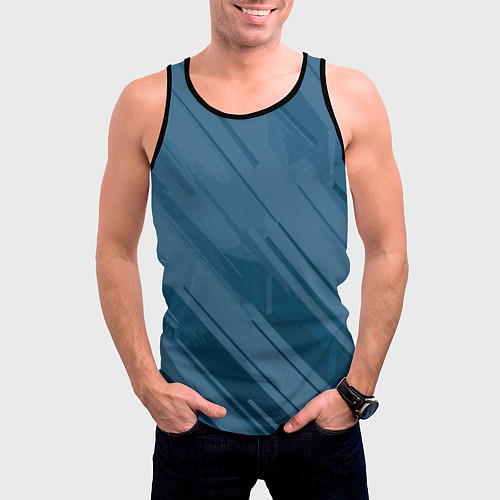 Мужская майка без рукавов Тёмный сине-голубой полосами / 3D-Черный – фото 3