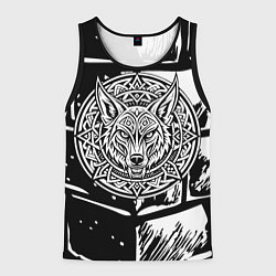 Майка-безрукавка мужская Голова волка скандинавский узор тату, цвет: 3D-черный