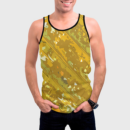 Мужская майка без рукавов Белые фрагменты на жёлтом фоне / 3D-Черный – фото 3