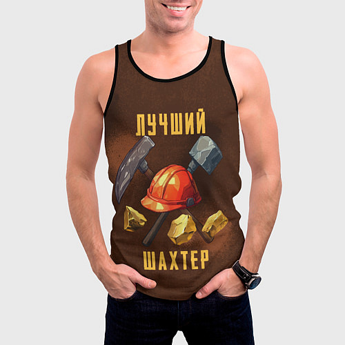 Мужская майка без рукавов Лучший шахтер - День шахтера / 3D-Черный – фото 3