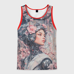 Мужская майка без рукавов Девушка андроид в розовых цветах