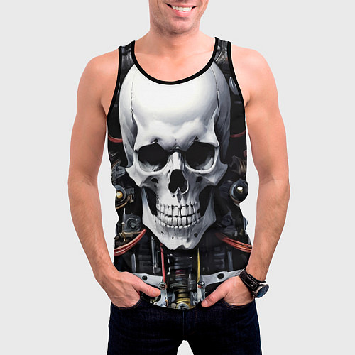 Мужская майка без рукавов Cyber skull - ai art / 3D-Черный – фото 3