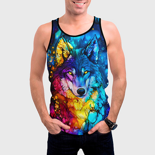 Мужская майка без рукавов Кислотный волк / 3D-Черный – фото 3