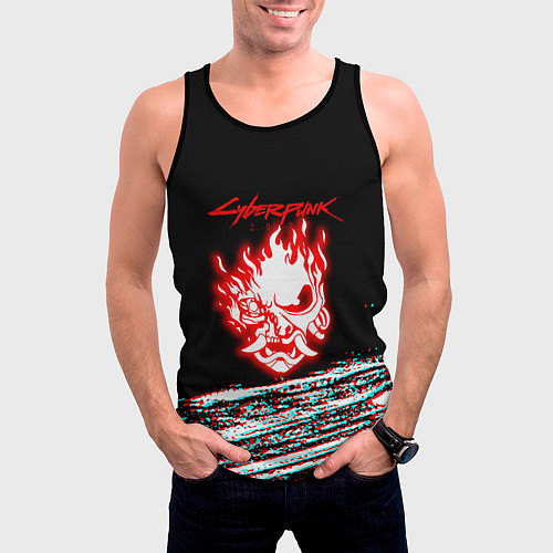 Мужская майка без рукавов Киберпанк 2077 огненное лого / 3D-Черный – фото 3
