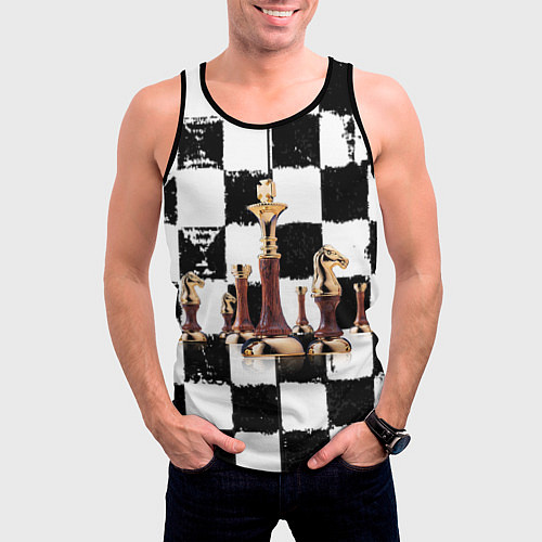 Мужская майка без рукавов Шахматные фигуры на доске / 3D-Черный – фото 3