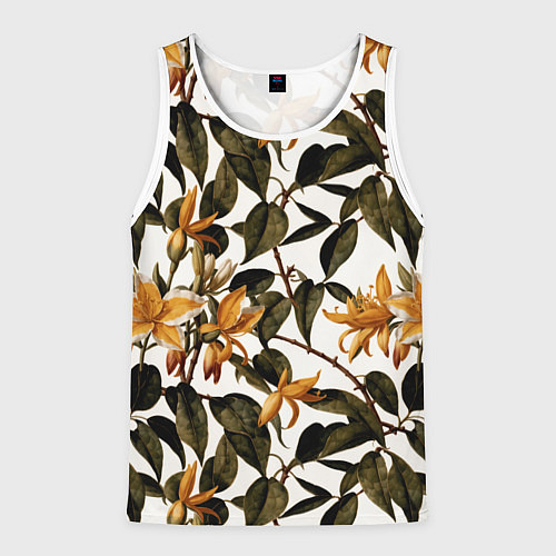 Мужская майка без рукавов Желтые ретро цветы / 3D-Белый – фото 1