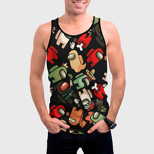 Мужская майка без рукавов Персонажи Among us / 3D-Черный – фото 3