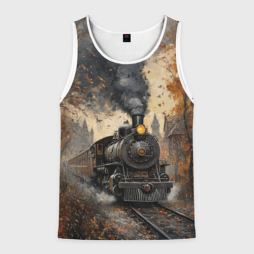 Мужская майка без рукавов Ретро иллюстрация с паровозом / 3D-Белый – фото 1