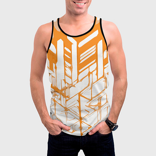 Мужская майка без рукавов Агрессивные оранжевые полосы на белом фоне / 3D-Черный – фото 3