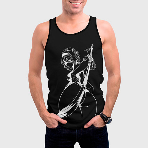 Мужская майка без рукавов 2B с катаной - Nier automata / 3D-Черный – фото 3