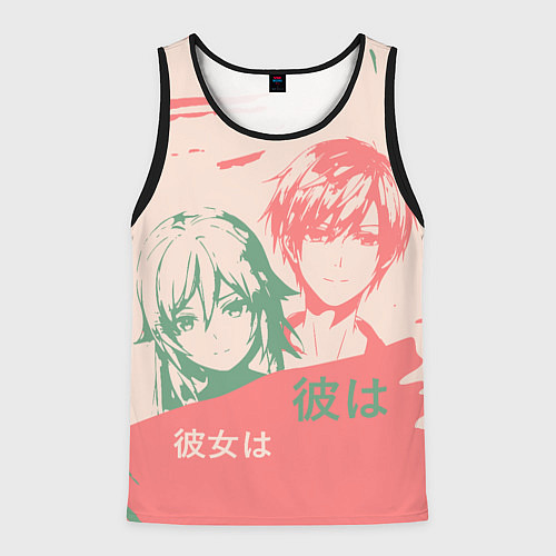 Мужская майка без рукавов Он и она - аниме / 3D-Черный – фото 1