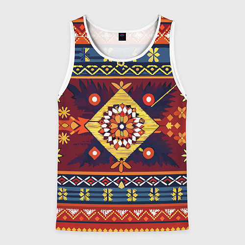Мужская майка без рукавов Стиль советского ковра узоры и орнамент / 3D-Белый – фото 1