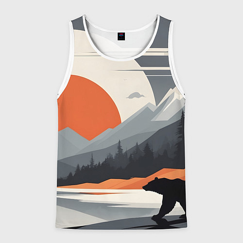 Мужская майка без рукавов Горы медведь геометрия / 3D-Белый – фото 1