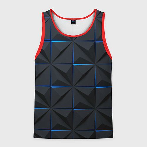 Мужская майка без рукавов Квадратная геометрия с синей подсветкой / 3D-Красный – фото 1