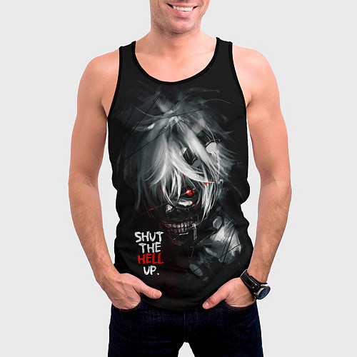 Мужская майка без рукавов Кен Канеки - Заткнись к чёрту / 3D-Черный – фото 3