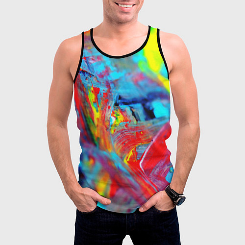 Мужская майка без рукавов Абстрактные краски неон / 3D-Черный – фото 3