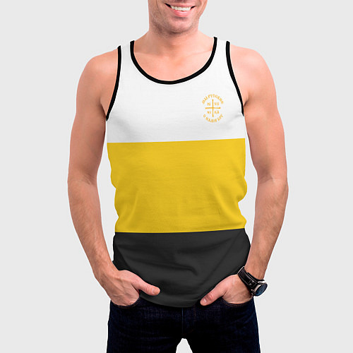 Мужская майка без рукавов Мы русские с нами Бог НИКА желтая патриоты / 3D-Черный – фото 3