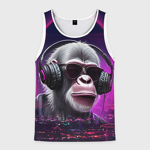 Мужская майка без рукавов DJ monkey - Neon city / 3D-Белый – фото 1