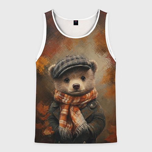 Мужская майка без рукавов Мишка в клетчатой кепке / 3D-Белый – фото 1