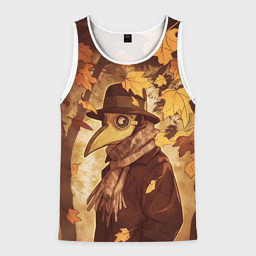 Мужская майка без рукавов Чумной доктор в осеннем лесу / 3D-Белый – фото 1