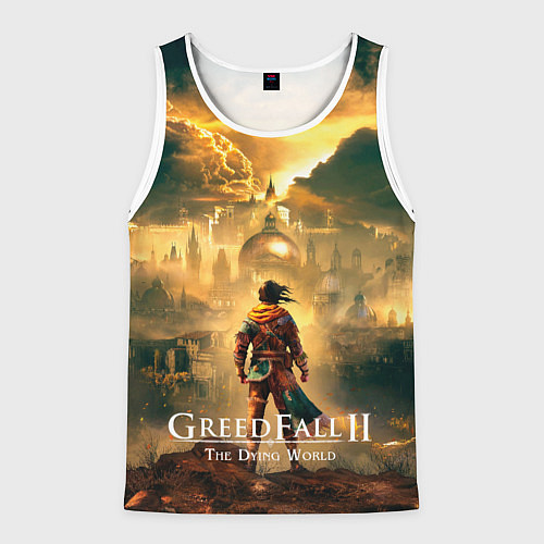Мужская майка без рукавов Герой Greedfall 2 the dying world / 3D-Белый – фото 1