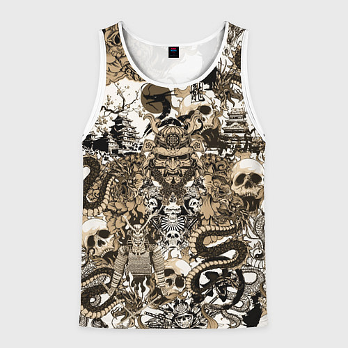 Мужская майка без рукавов Дракон и самураи в японском стиле / 3D-Белый – фото 1