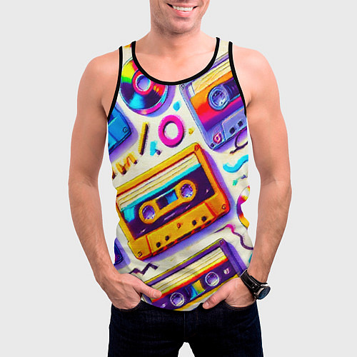 Мужская майка без рукавов Магия микстейпов: Цветная ностальгия / 3D-Черный – фото 3